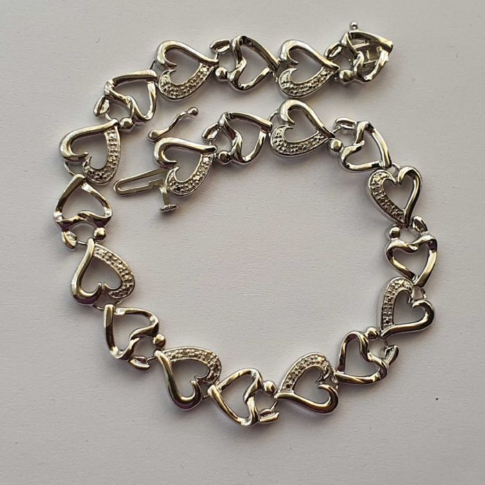 bratara argint 925, inimi cu 0.12ct diamante naturale