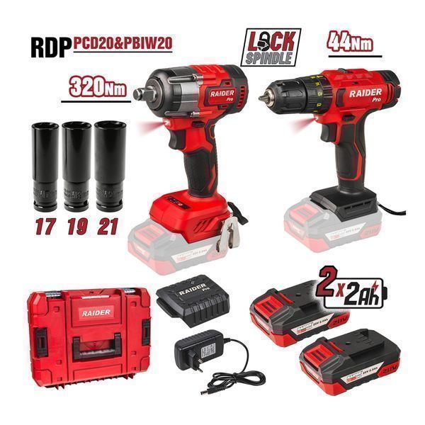 Комплект ударна бормашина и винтоверт 44nm, ударен гайковерт 1/2 320nm