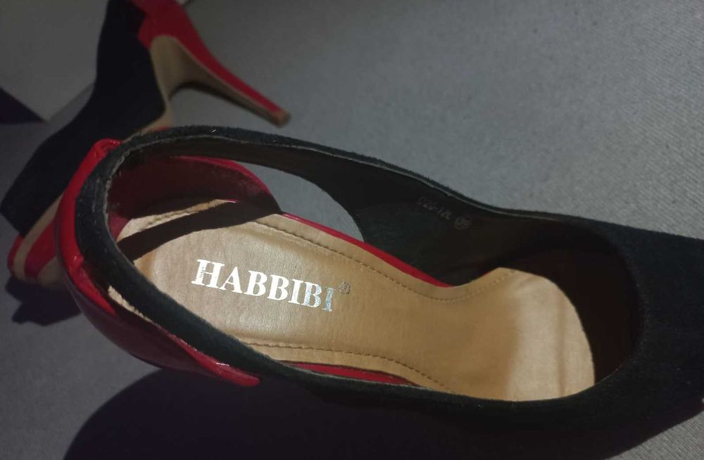 Pantofi dame/femei Habibbi, negri-rosi, cu toc, marimea 39 Ieftini!