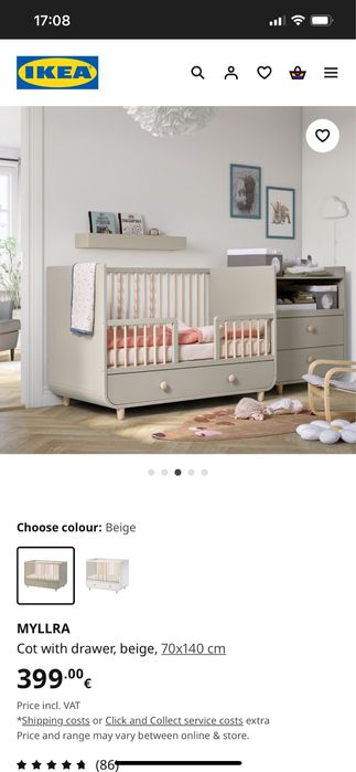 Pat bebe din lemn masiv cu sertar si saltea inclusa 70x140 cm