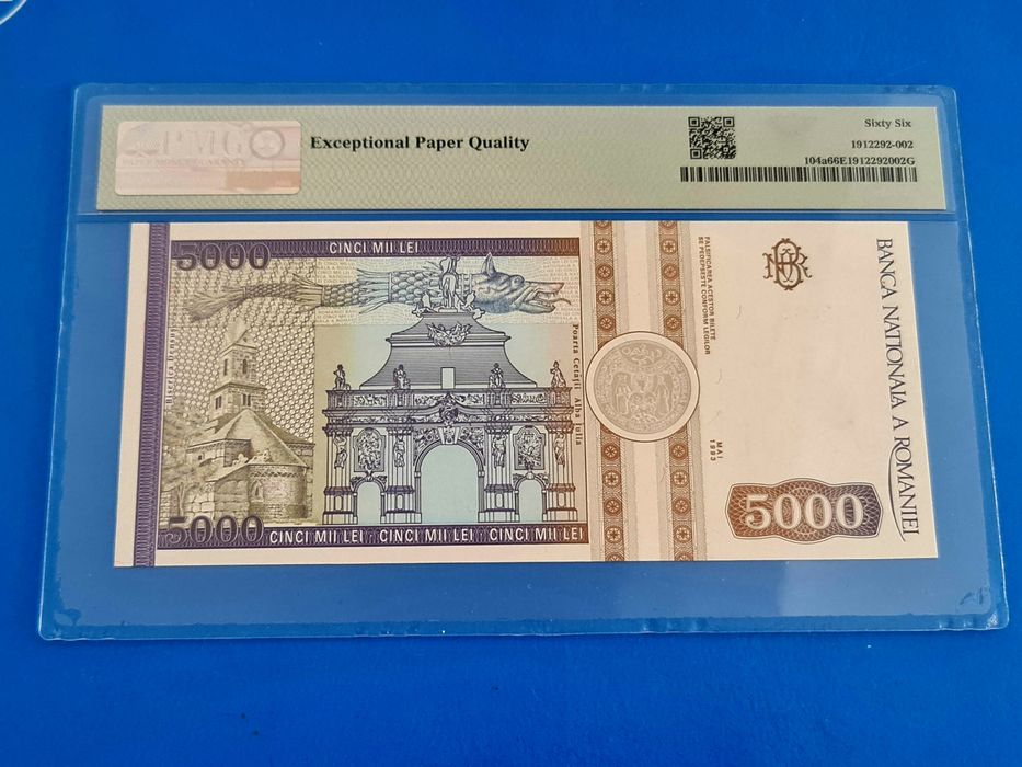 Bancnotă gradată 5.000lei din 1993 PMG66EPQ