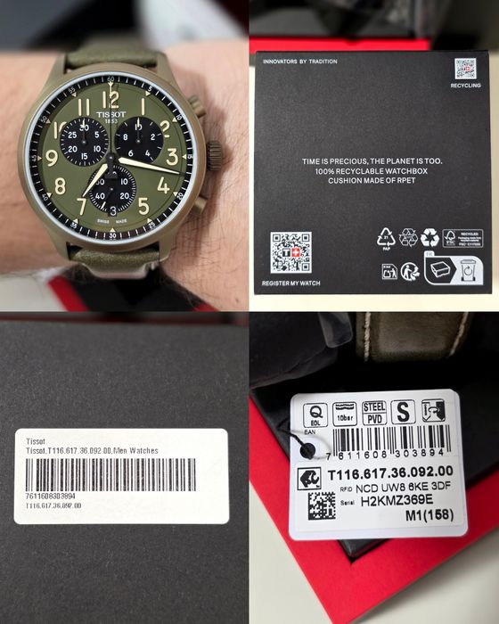 Ceas sigilat Tissot Chrono XL 45mm, culoare bronz, curea piele kaki