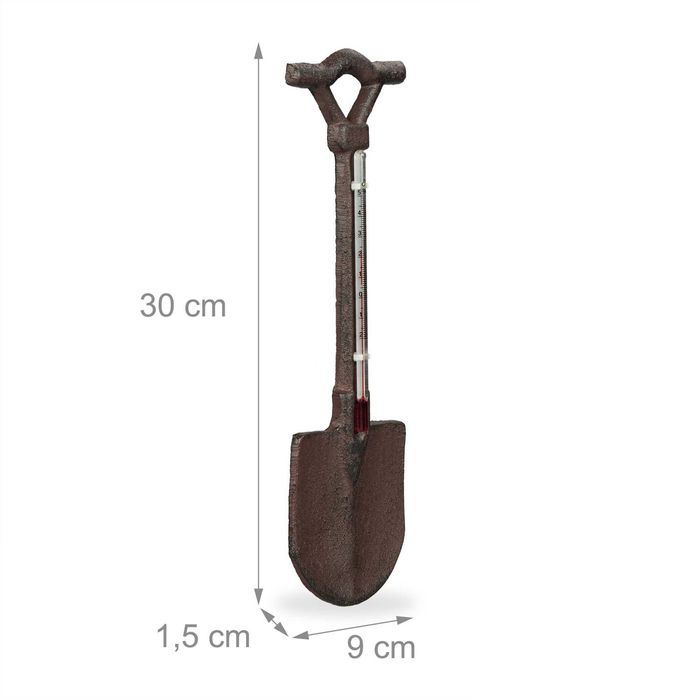 Termometru de Perete din Fonta Design Rustic in Forma de Lopata 30x9cm
