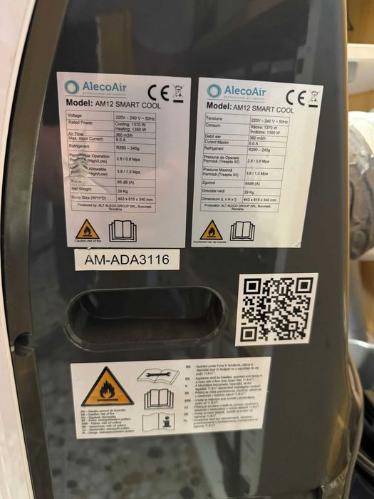 Aer conditionat portabil 12,000 BTU, Wi-Fi, Functie Incalzire