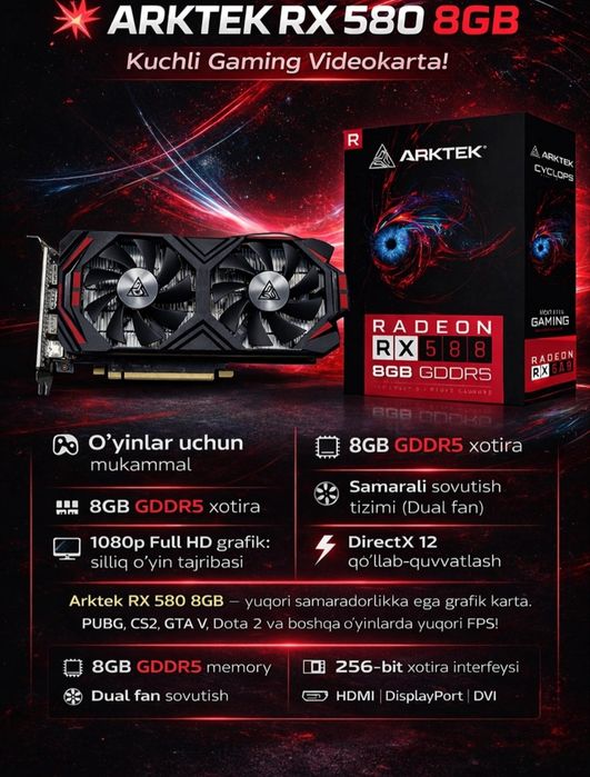 Видеокарта ARKTEK RX580 8gb