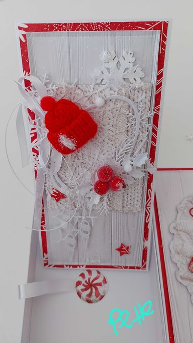 Елегантни коледни картички в кутия с обемни цветя, ръчно изработени