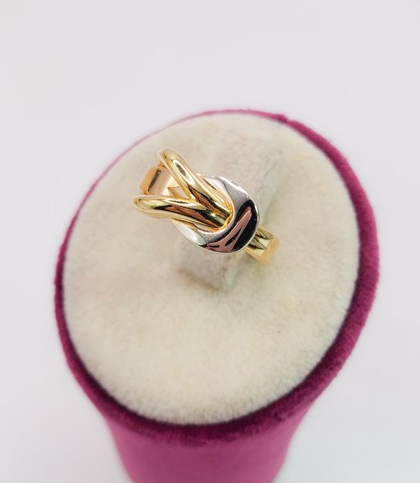 Inel Bicolor Neregulat din Aur Galben și Alb 14K – Mărime 55