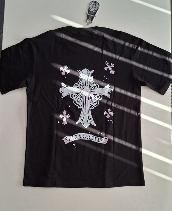Tricou Chrome Hearts Negru, Print Alb-Roz, Marimea XL