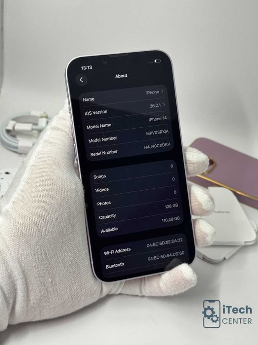 iPhone 14, 128GB, Purple, 100% батерия, КАТО НОВ, 1г. ГАРАНЦИЯ!