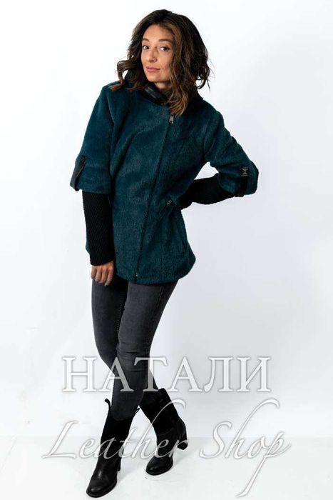 Дамско ексклузивно палто от алпака с косъм Диана Petrol