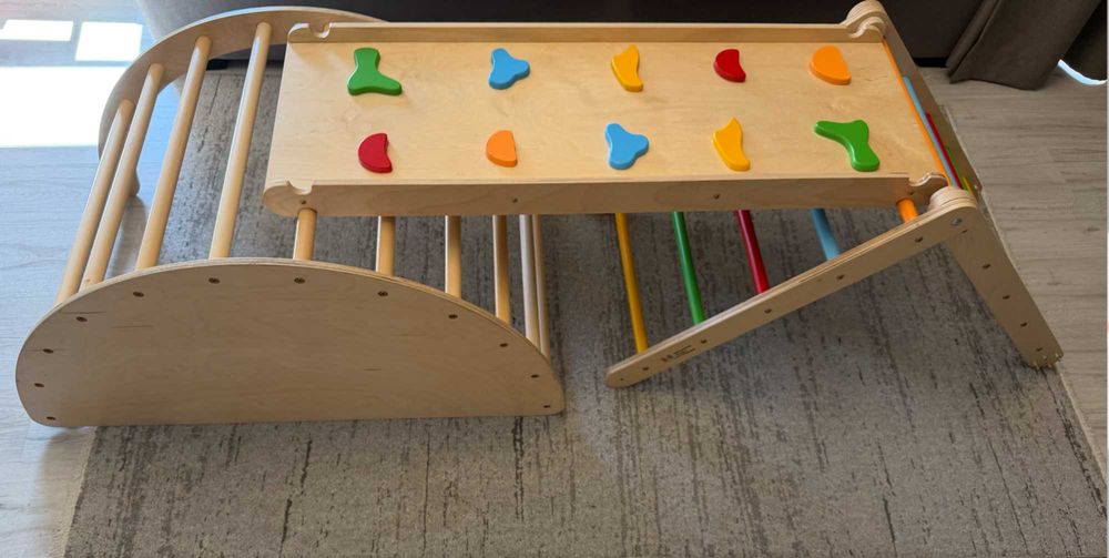 Arc de catarare si Rocker Montessori +Triunghi Pikler cu Rampa/Tobogan