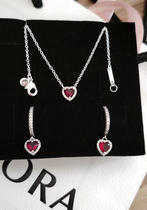 Set Nou Pandora Moments Heart Red Silver S925 Ale