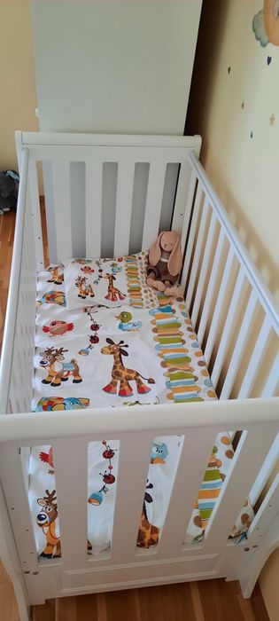 Patut copil lemn alb + saltea cocos triplustrat