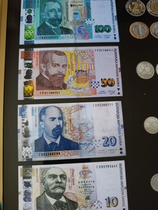 Колекционерско табло с български банкноти и монети в рамка 30x40 см