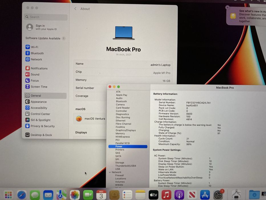 99%/21 цикл Apple MacBook Pro 14-дюйм M1 Pro Chip сотилади