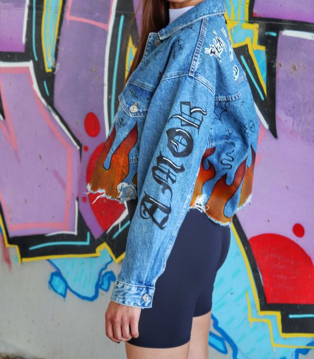 Geaca denim pictata manual