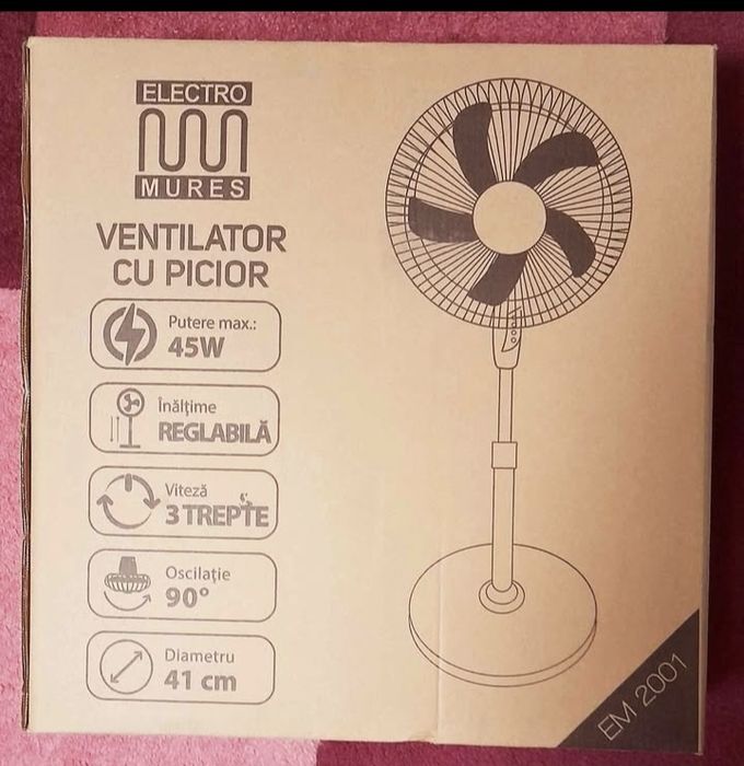 Ventilator NOU în cutie 2 modele 45W,înălțime reglabilă,viteză 3 trepte, oscilație 90 diametru 41cm