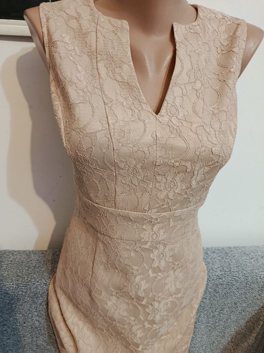 Rochie eleganta dantela crem office Eponge XS  34