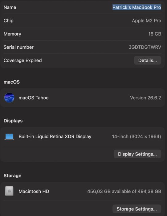 Macbook M2 Pro 2023 | 14" | 10 cores | 512GB | 16GB RAM | 93% battery health