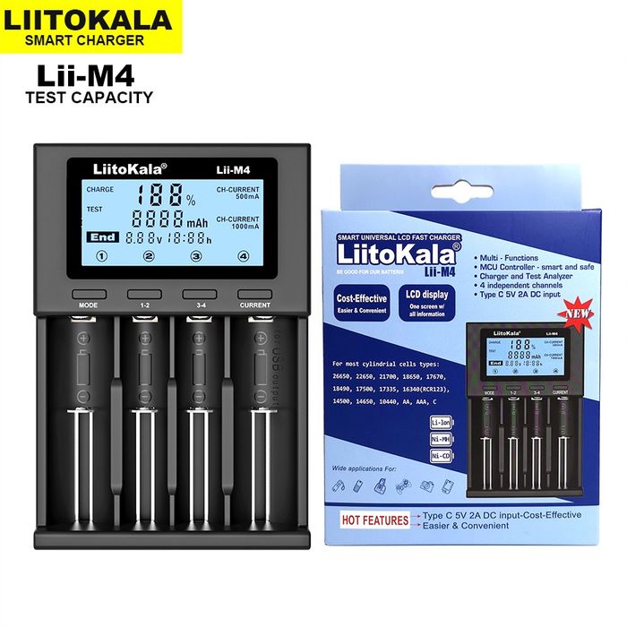 Litokala Lii-M4 Интелигентно Умно напълно автоматично зарядно устройство