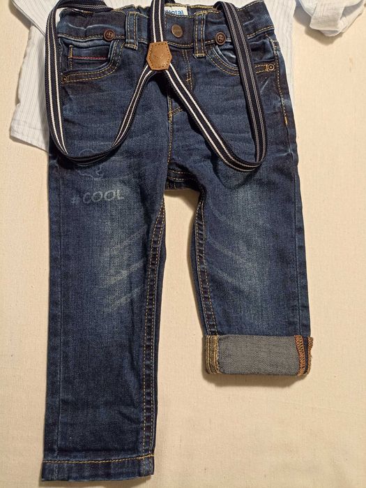 Бебешки комплект дънки, риза и жилетка. Zara и Mayoral, от 12 мес.