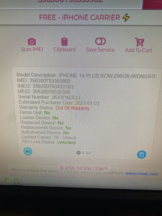 Apple iphone 14 plus  pentru piese si recarosare