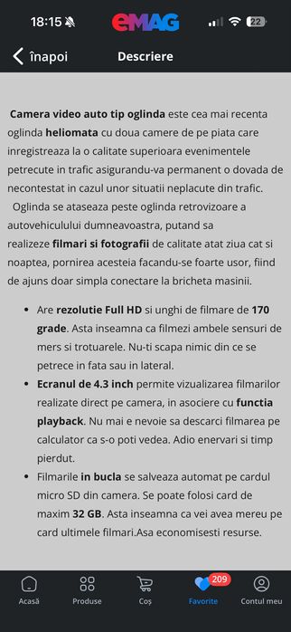 Camera auto full HD tip oglindă