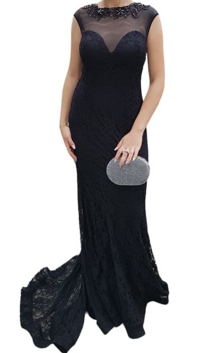 Топ Цена! Бална рокля, Дълга, Дантелена, Сърцевидно деколте, Черна