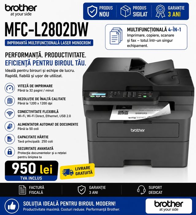 Brother MFC-L2802DW | Produs nou, sigilat | Livrare gratuita