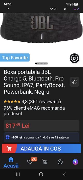 Boxă jbl charge 5, NOUĂ