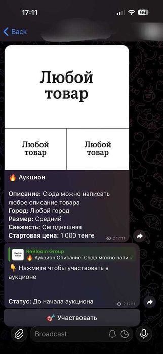 Telegram-бот для аукционов и торгов под ключ