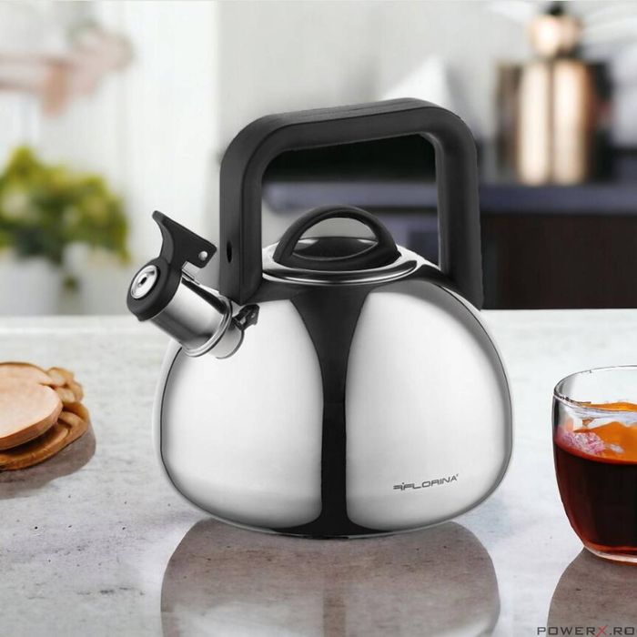 Ceainic din inox cu fluier, fierbator traditional, capacitate 2.5