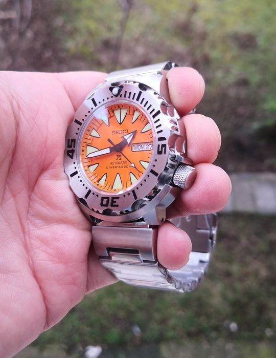 Ceas automatic Seiko Mod Orange Monster Prospex brățară metalică