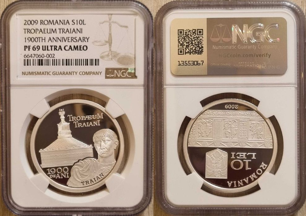 Moneda BNR 10 lei argint monumentul de la Adamclisi NGC PF 69 UC
