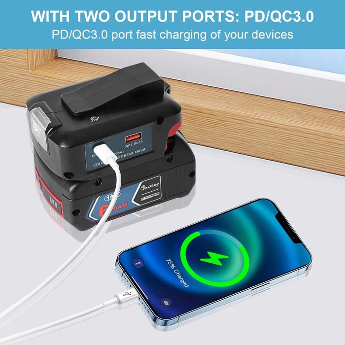 QUPERR USB-A и USB-C адаптер за батерии BOSCH Proffesional 18V,qupper