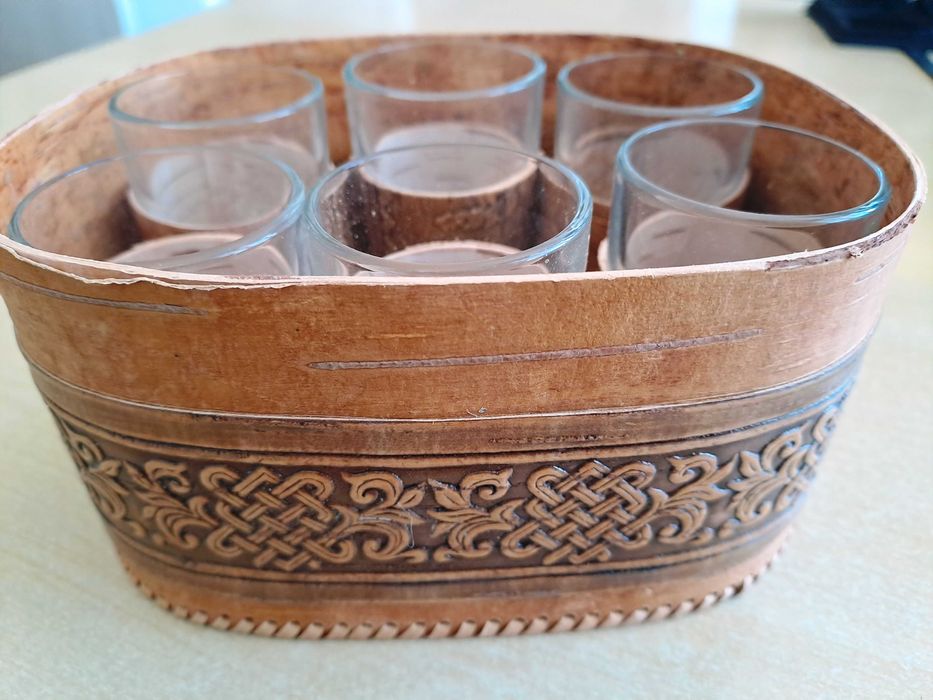 Чаши за ракия с декор от брезова кора