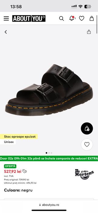 Saboți 'Josef'Dr. Martens pe Negru