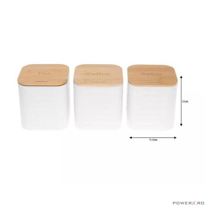 Cutie pentru paine si recipiente pentru ceai, cafea si zahar, din otel