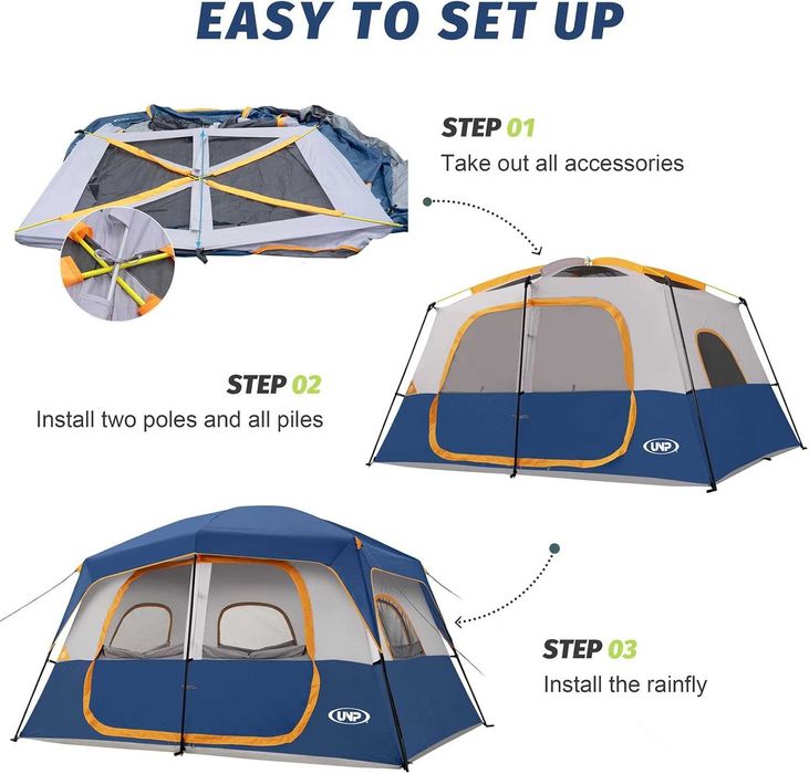 Cort de camping UNP pentru 4-8 persoane, impermeabil și rezistent la vânt, cu prelată de ploaie