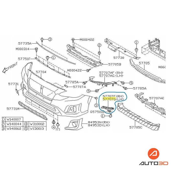 Държач предна броня за Subaru XV GT CROSSTREK 2017-2021