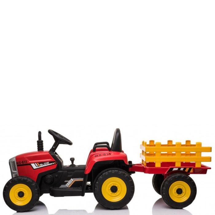 Детски акумулаторен трактор с ремарке 12V – 2x25W, MP3, Bluetooth, до 30 кг, червен