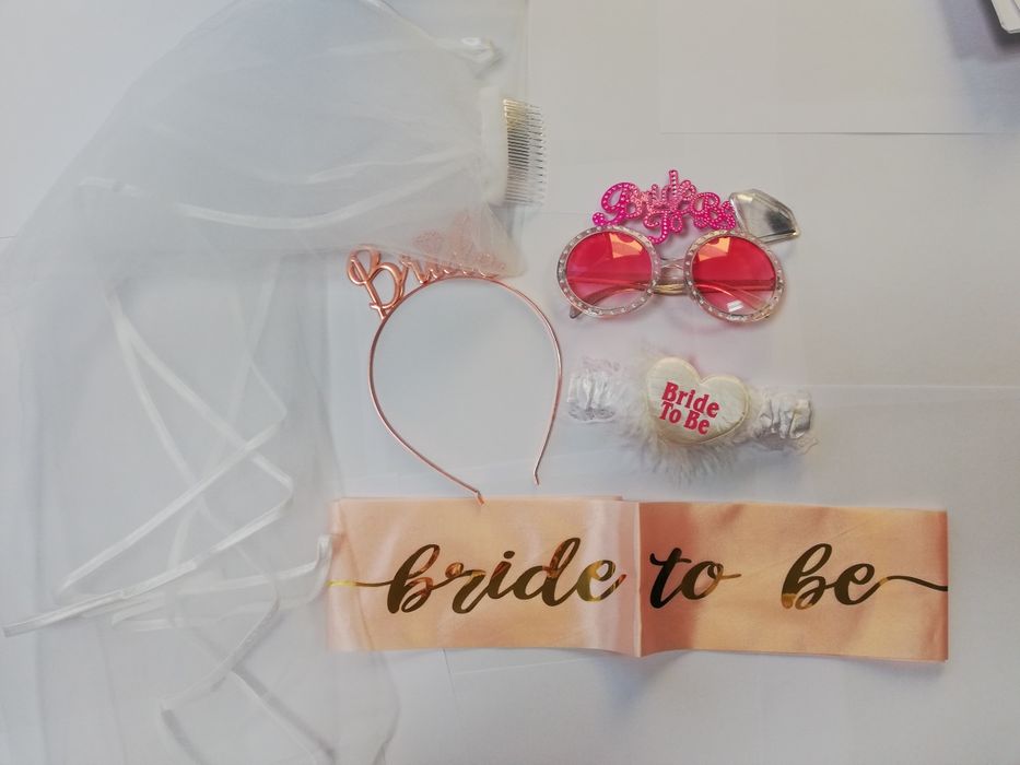 Воал Жартиер Лента Очила Диадема за Моминско Парти Bride to Be