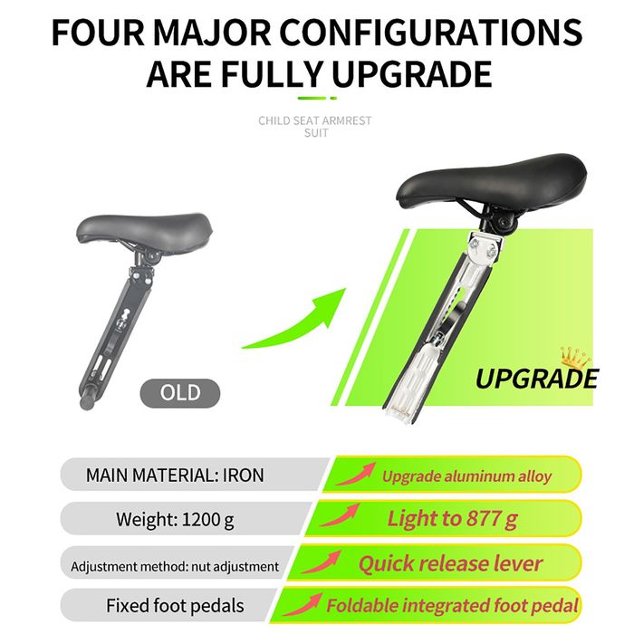 Scaun Aluminiu/Otel Bicicleta Copii 2-4 ani Montare Fata Cadru +Ghidon