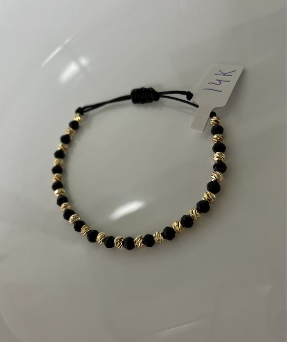 Brățară din bile inox placate cu aur 14K și cristale negre