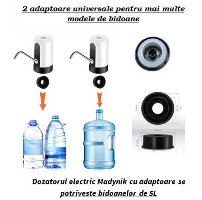 Dozator apa electric Madynik™,2 adaptoare universale, baterie 1200 mAh