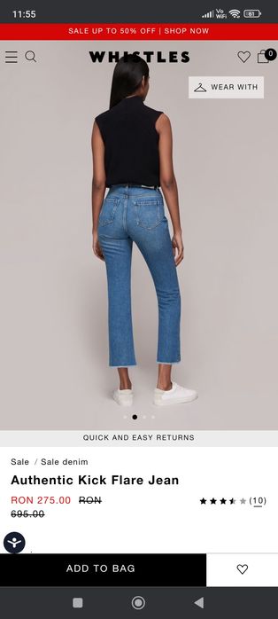 Whistles Authentic Kick Flare Jean / Blugi