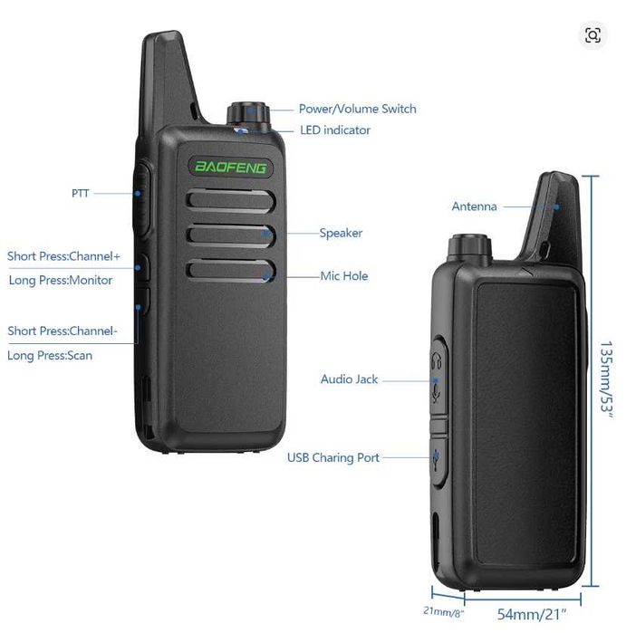 Радиостанция BAOFENG BF-T20D / 5W / USB-C зареждане