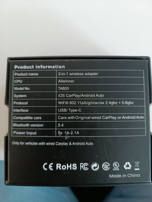 Wireless CarPlay/android Auti adapter