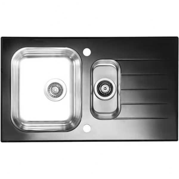 Chiuveta bucatarie ALVEUS Glassix 20, inox cu sticla, 2 cuve, neagra