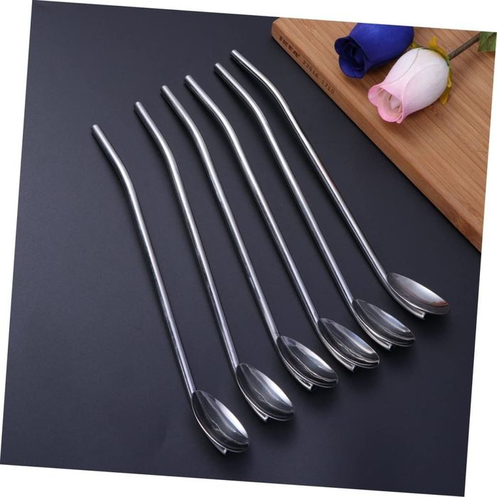 Комплект от 6 броя метални лъжици със сламки 2в1 + ПОДАРЪК ЧЕТКА - ПРО